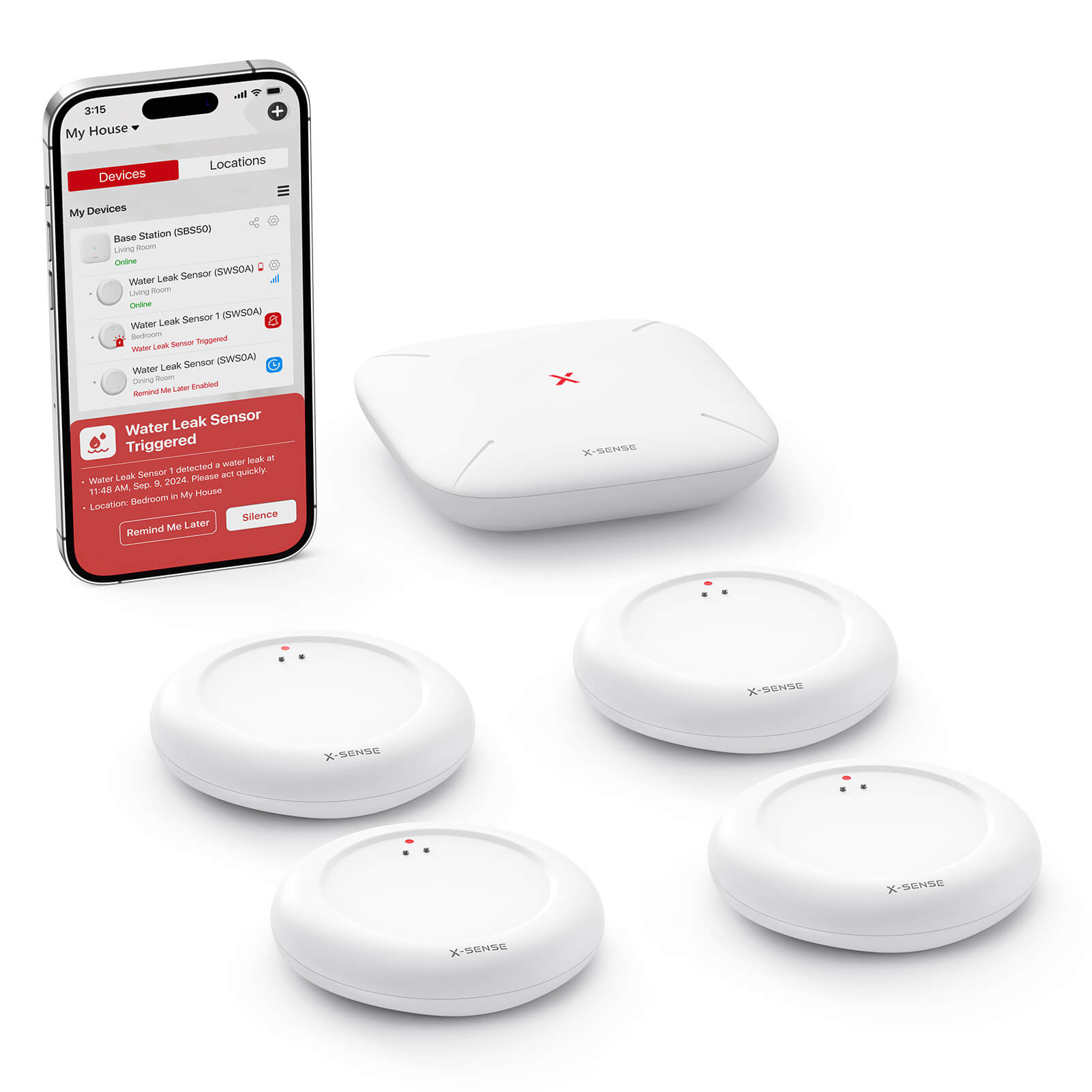 X-Sense Ultra-thin Wireless Wifi Water Leak Detector Kit: Smart Water Sensor Alarm with App Alerts| SWS0A41, SWS0A